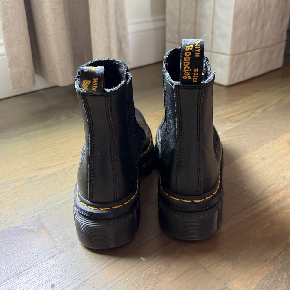 Dr. Martens Black Chelsea Platform Boots with Yellow Stitching - Picture 4 of 5